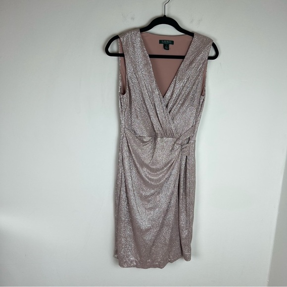 Lauren Ralph Lauren Rose Gold Metallic Cocktail Dress Size 10 - Picture 1 of 5